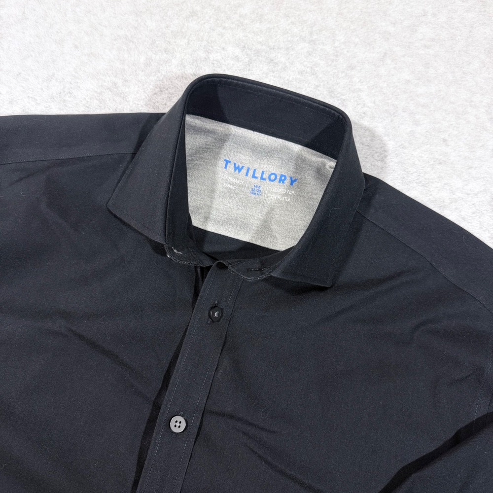 Twillory Performance Dress Shirt Mens 16.5 32/33 Black Trim Fit Stretch